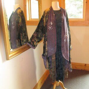 Kusnadi Rayon Long Sleeve Purple Dress w/ Kusnadi Turtle Theme Linen Jacket Coat